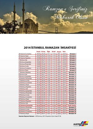 2014 İSTANBUL RAMAZAN İMSAKİYESİ