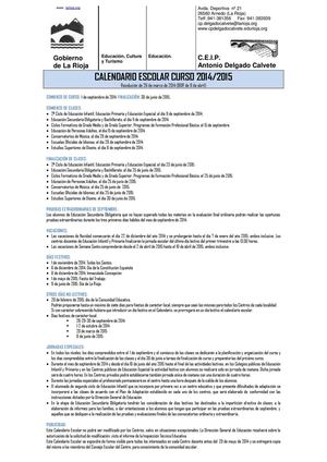 CALENDARIO ESCOLAR 2014-2015