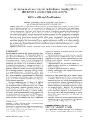 Propuesta de Intervención para Disortografía