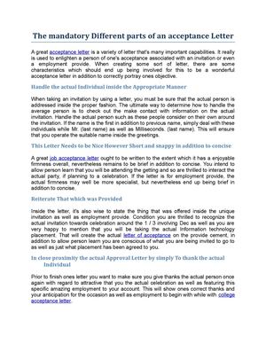 The mandatory Different parts of an acceptance Letter