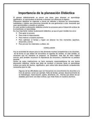 Importancia de la planeaciòn didàctica