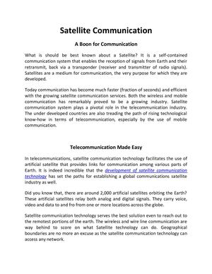 Satellite Communication - A Boon For Communication
