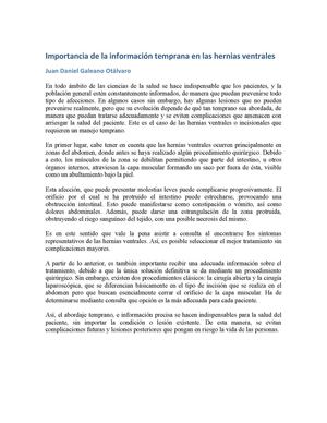 Importancia de la información temprana en las hernias ventrales- Juan Daniel Galeano Otálvaro