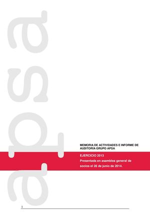 Memoria de actividades y económica e Informe de Auditoría APSA 2013