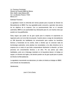 Carta de agradecimiento