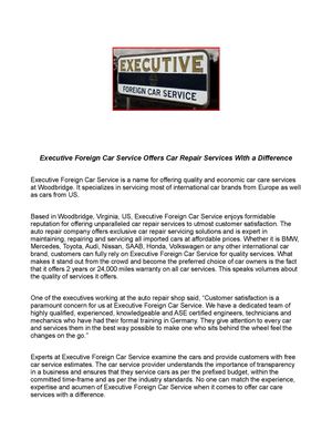 Executive Foreign Car Service Offers Car Repair Services With a Difference