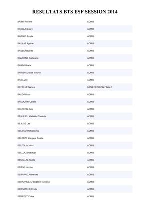 ICSSA - résultats BTS ESF académie de Poitiers session 2014