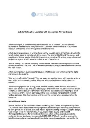 Article-Writing Co. Launches with Discount on All First Orders