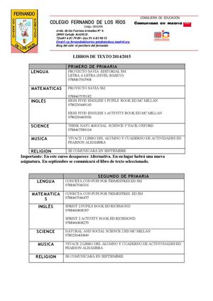 LISTADO LIBROS DE TEXTO 2014/15