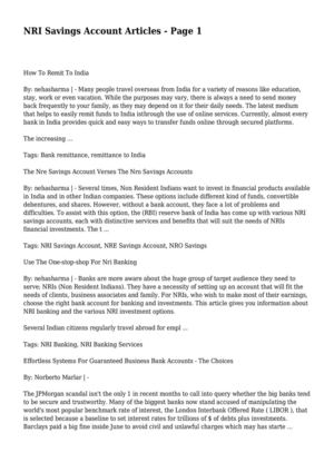 NRI Savings Account Articles - Page 1