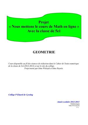 cours de GEOMETRIE 5e avec liens vers Mathenpoche