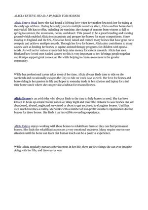 ALICIA ESTEVE HEAD: A PASSION FOR HORSES