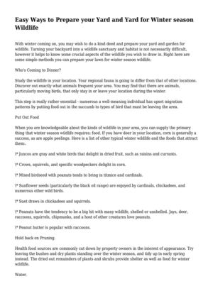 Easy Ways to Prepare your Yard and Yard for Winter season Wildlife