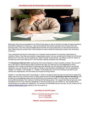 Law offices of John M. Hyams helps to protect your home from foreclosure