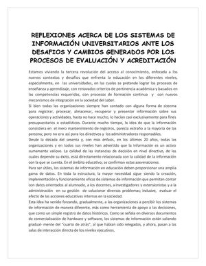 Reflexiones acerca de los Sistemas de Información universitarios