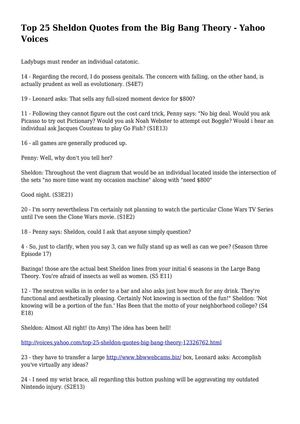 Top 25 Sheldon Quotes from the Big Bang Theory - Yahoo Voices