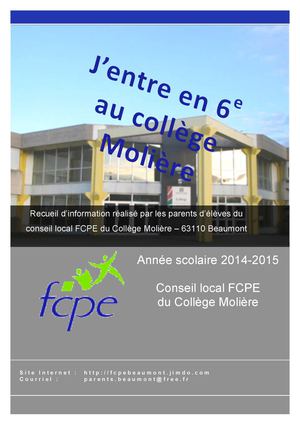 Guide de rentrée 2014-2015 Collège Molière à Beaumont (63110) - FCPE