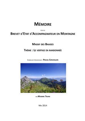 Mémoire pour le BE d'Accompagnateur en Montagne - Maxime Tavan - Le Vertige