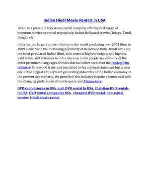 Indian Hindi Movie Rentals in USA