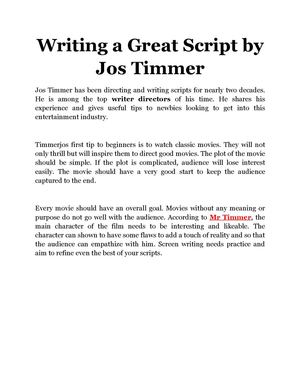 Writing a Great Script by Jos Timmer