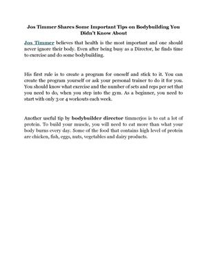 Jos Timmer Shares Some Important Tips on Bodybuilding You Didn’t Know About