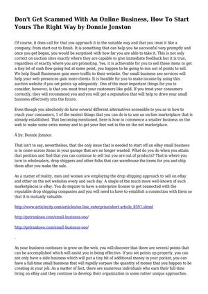 Don't Get Scammed With An Online Business, How To Start Yours The Right Way by Donnie Jonston