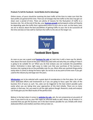 Products To Sell On Facebook - Social Media And Its Advantage