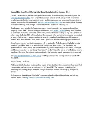 Crystal Lite Solar Now Offering Solar Panel Installation for Summer 2014