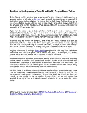 Erez Kalir and the Importance of Being Fit and Healthy Through Fitness Training