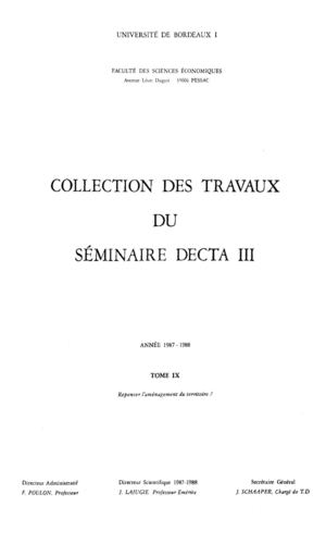 DECTA III : Aménagement du territoire