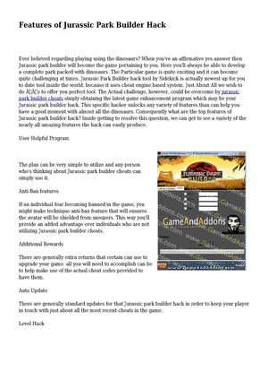 Features of Jurassic Park Builder Hack