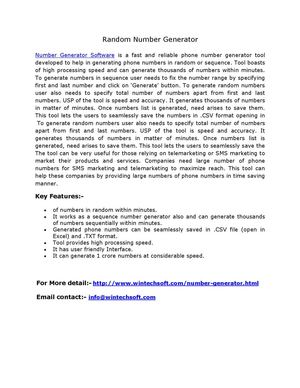 Random number generator wintechsoft