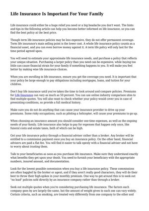 Life Insurance Is Important For Your Family