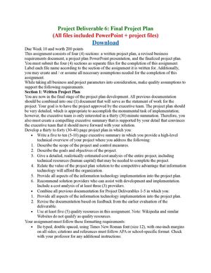 Project Deliverable 6 Final Project Plan | Complete Solution | Project file and PPT included