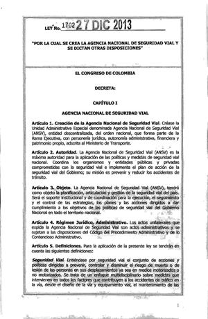 LEY 1702 DEL 27 DE DICIEMBRE DE 2013