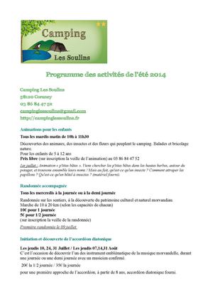 Programme des animations du Camping les Soulins