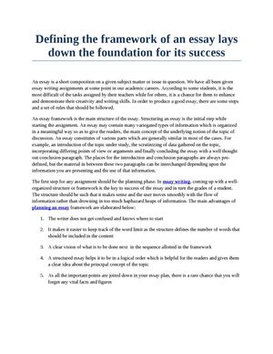 Defining the framework of an essay lays down the foundation for its success
