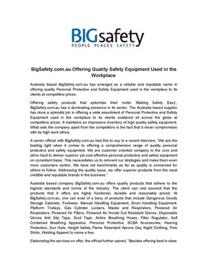 BigSafety.com.au Offering Quality Safety Equipment Used in the Workplace