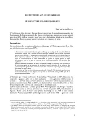 Des tourières aux soeurs externes au monastère de Lourdes (1888-1993)
