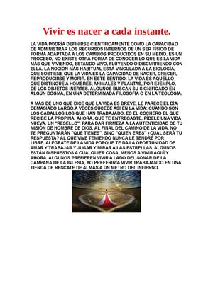 VIVIR ES NACER A CADA INSTANTE.