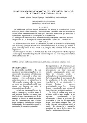 Iniciación en su vida sexual a temprana edad