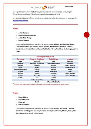 Informe Junio Productos de seguro