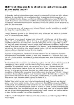 Hollywood films need to be about ideas that are fresh again to save movie theater