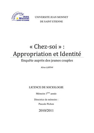 Mémoire L3 - "Chez-soi". Appropriation et Identité. Enquête auprès des jeunes couples.