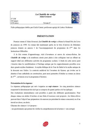 La citadelle du vertige - ressource pédagogique