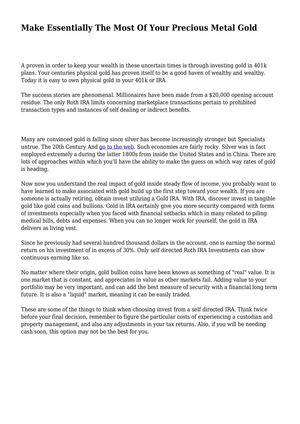 Make Essentially The Most Of Your Precious Metal Gold
