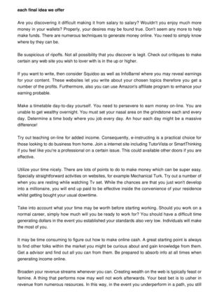 Each Final Hint We Provide On Making Money Online Is Top-notch