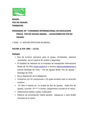 CRONOGRAMA DE ACTIVIDADES FOZ DE IGUAZU