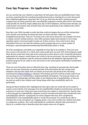 Easy Spy Program - Its Application Today