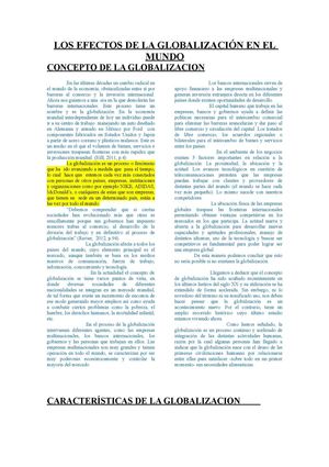 Los Efectos de la Globalización en el Mundo